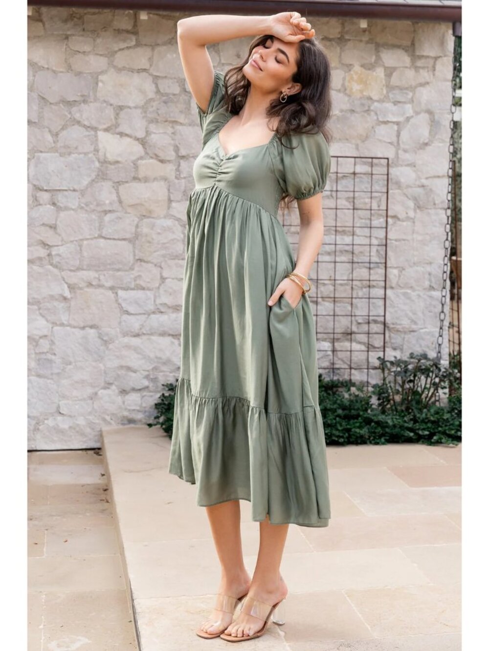 Baltic Born Annalisa Midi Dress in Olive Green Size S NWOT